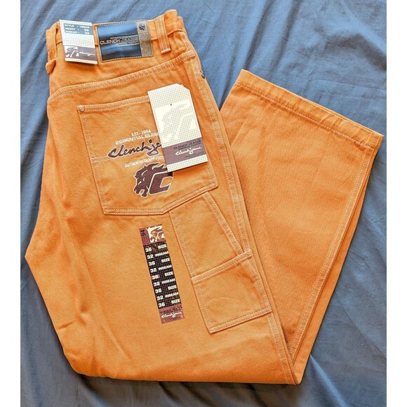 VTG CLENCH JEANS Orange Denim 36x32/31 Baggy Carpenter Wide Skater JNCO Style - Picture 1 of 13